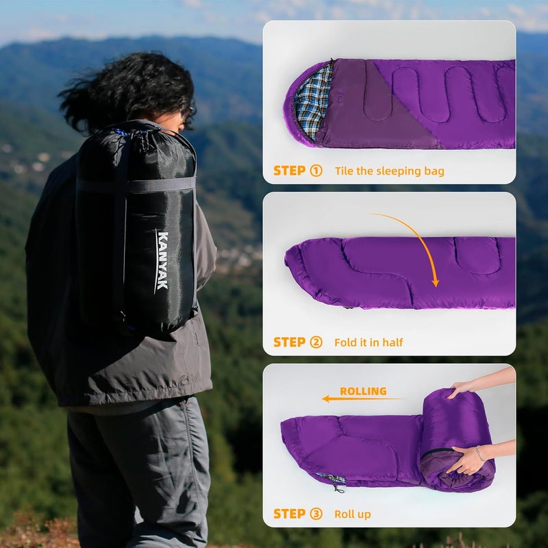Kanyak Camping Sleeping Bag, 32℉ Sleeping Bags for Adults Kids Teens Cold Weather Warm Sleeping Bag Winter for 3-4 Season Camping, Camping Gear Equipment, Traveling, and Outdoors - Image 4